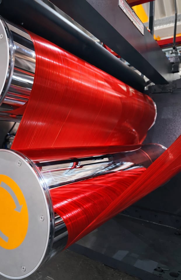 Red polymer film on the roller stack
